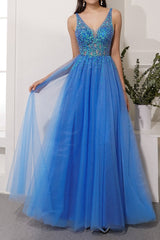 Blau Tüll Partykleid mit Strass