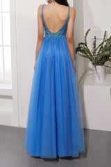 Blau Tüll Partykleid mit Strass