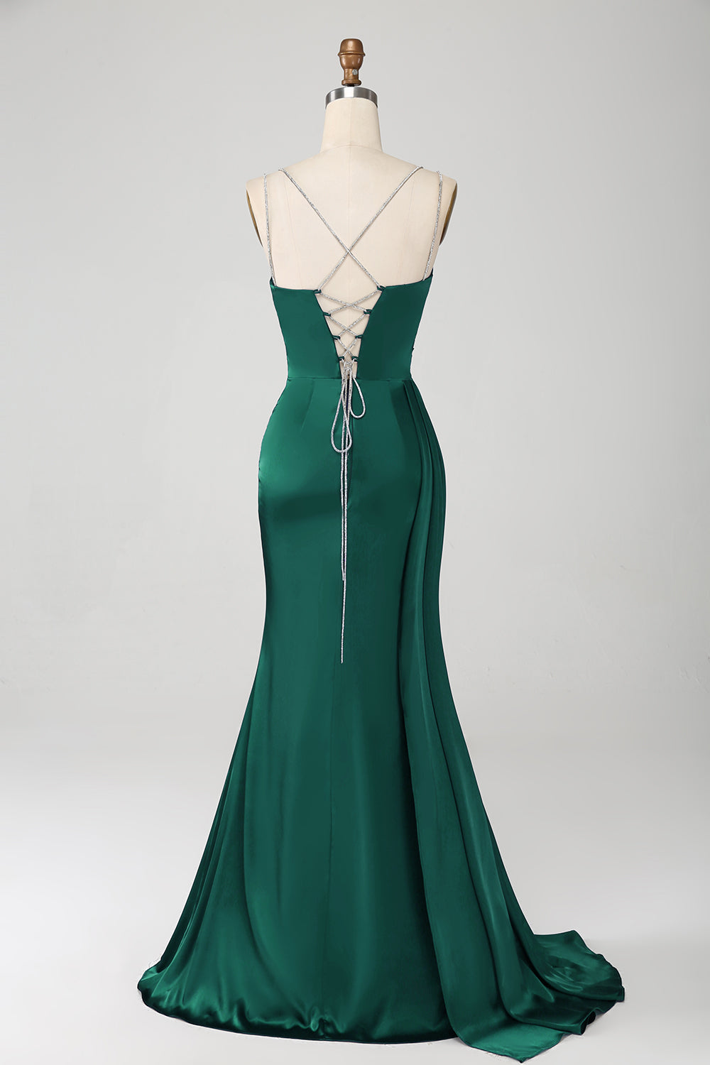 Marineblaues Meerjungfrauen Spaghettiträger Plissee Korsett Langes Ballkleid mit Schlitz