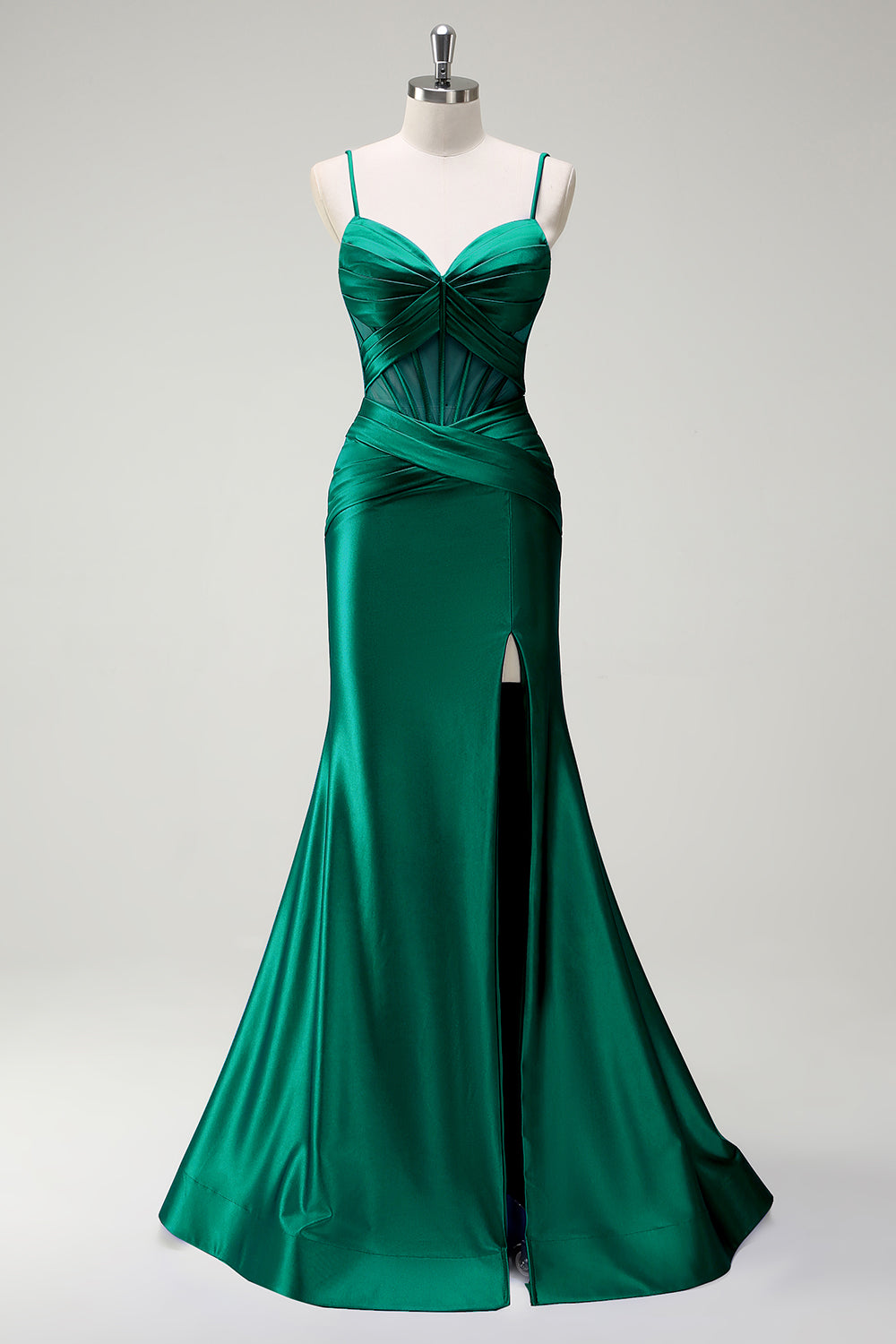 Königsblaues Meerjungfrau Spaghettiträger Satin Korsett Langes Ballkleid mit Schlitz