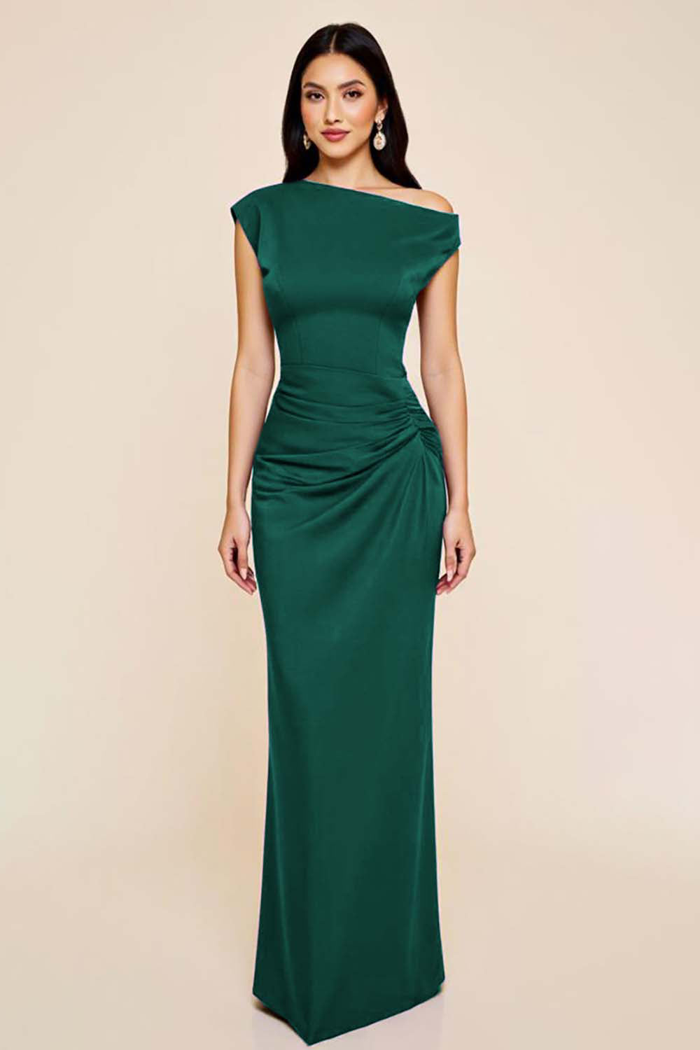 Pflaumenfarbenes Meerjungfrauenkleid mit Rüschen und einer Schulter