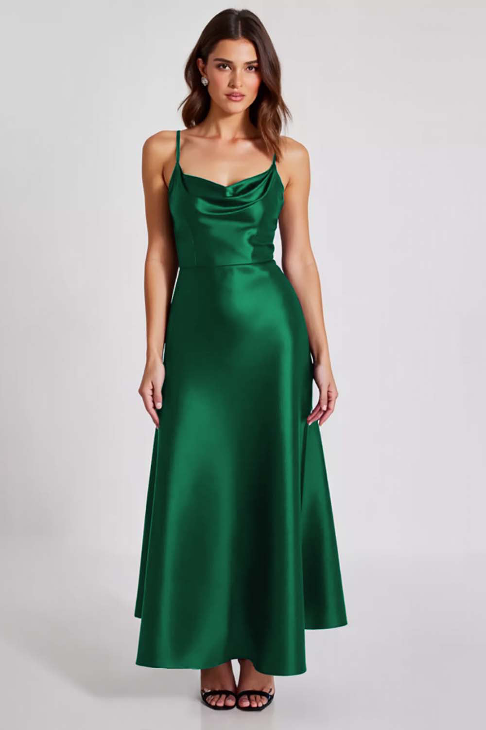 Marineblaues Satin Ballkleid mit Spaghettiträgern in A-Linie