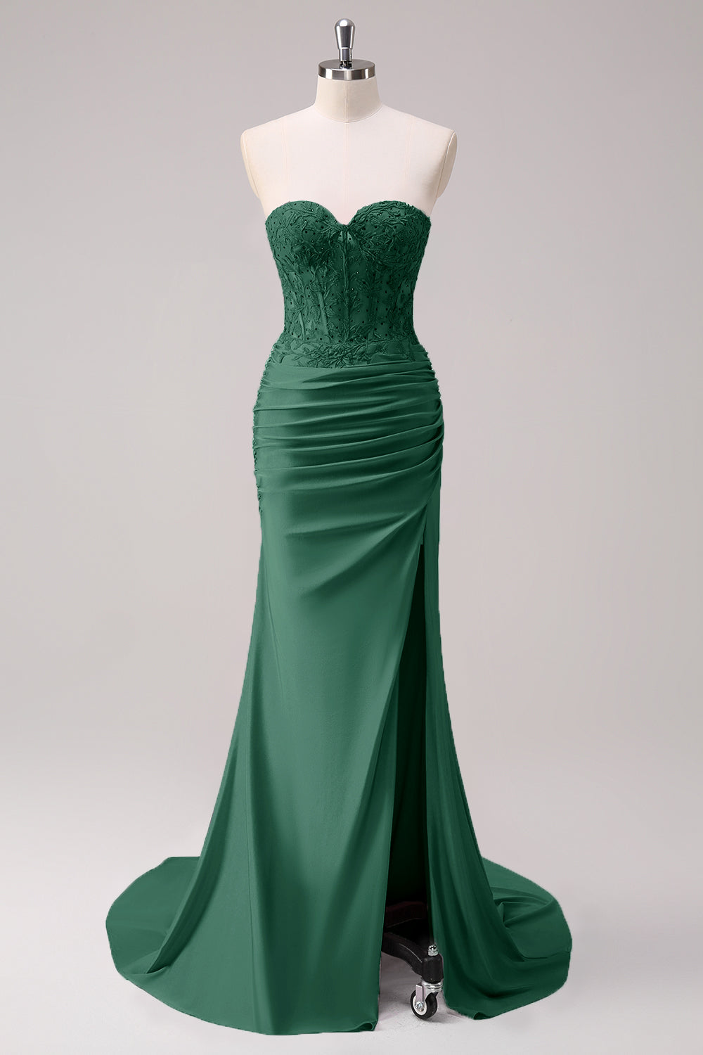 Fuchsia Meerjungfrau trägerloses gerafftes Langes Ballkleid mit Schlitz