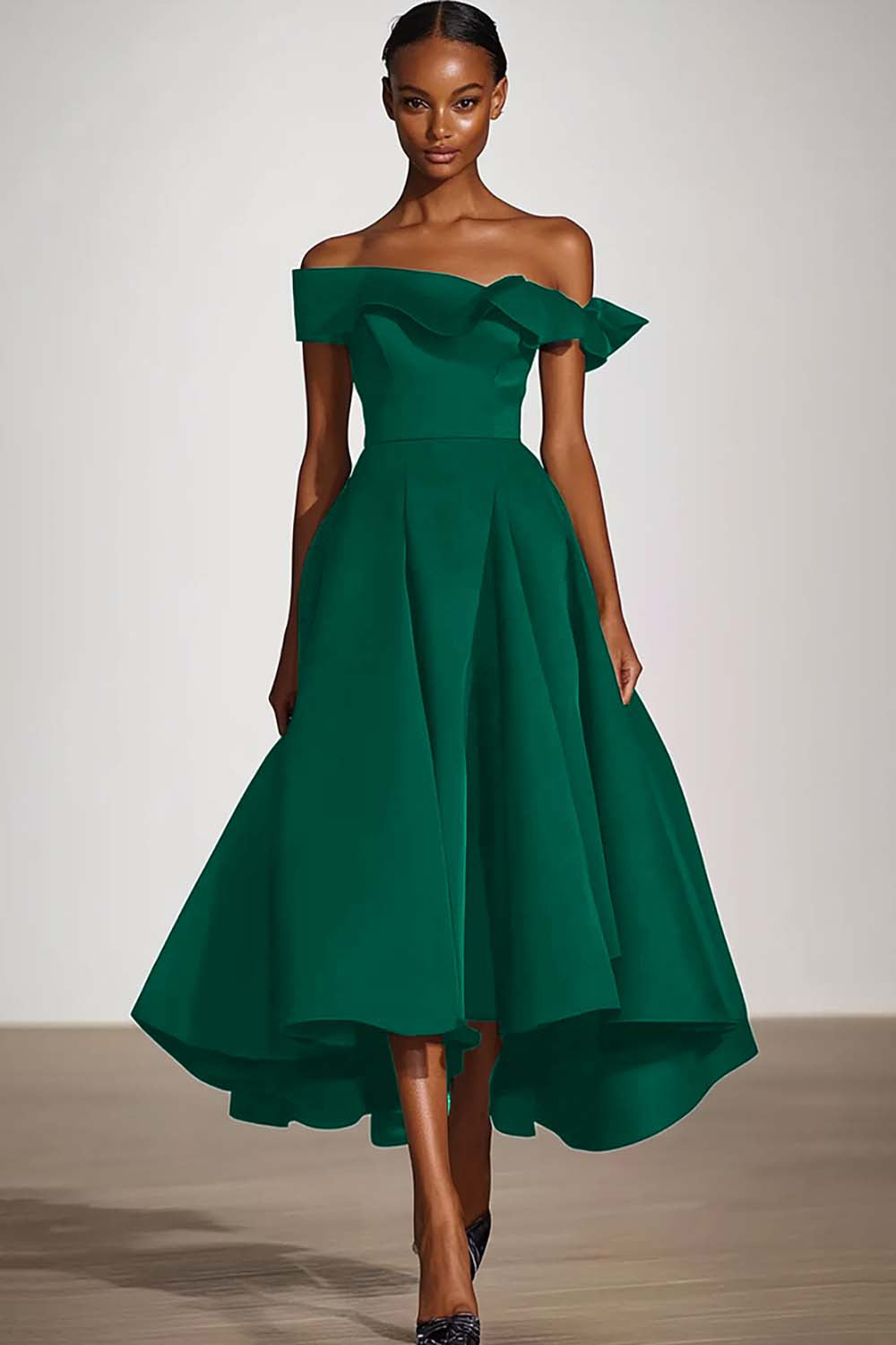 Schwarzes Schulterfreies A-Linie Abendkleid aus Satin