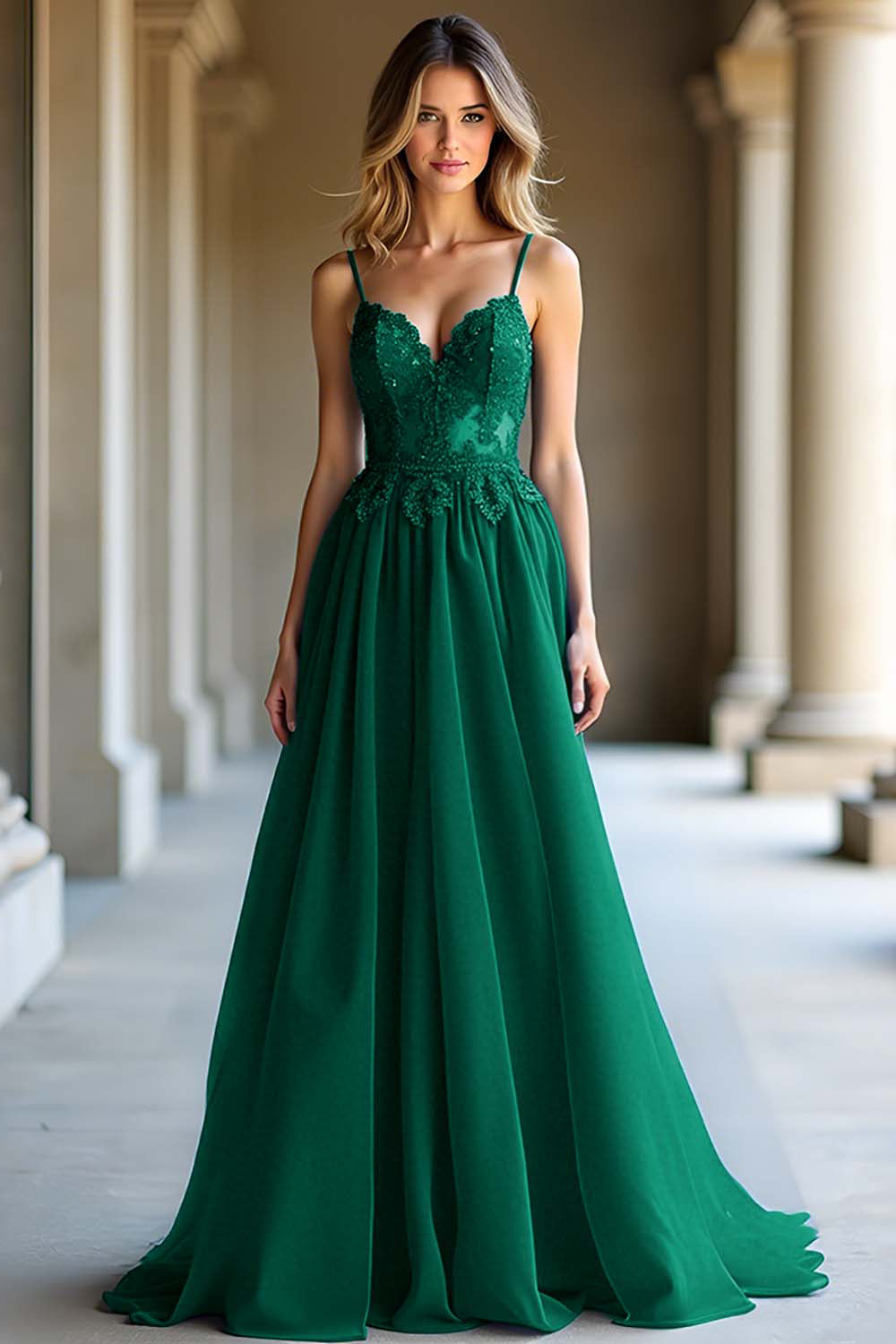 A Linie Dunkelblaues Spaghettiträger Herzförmiges Langes Ballkleid