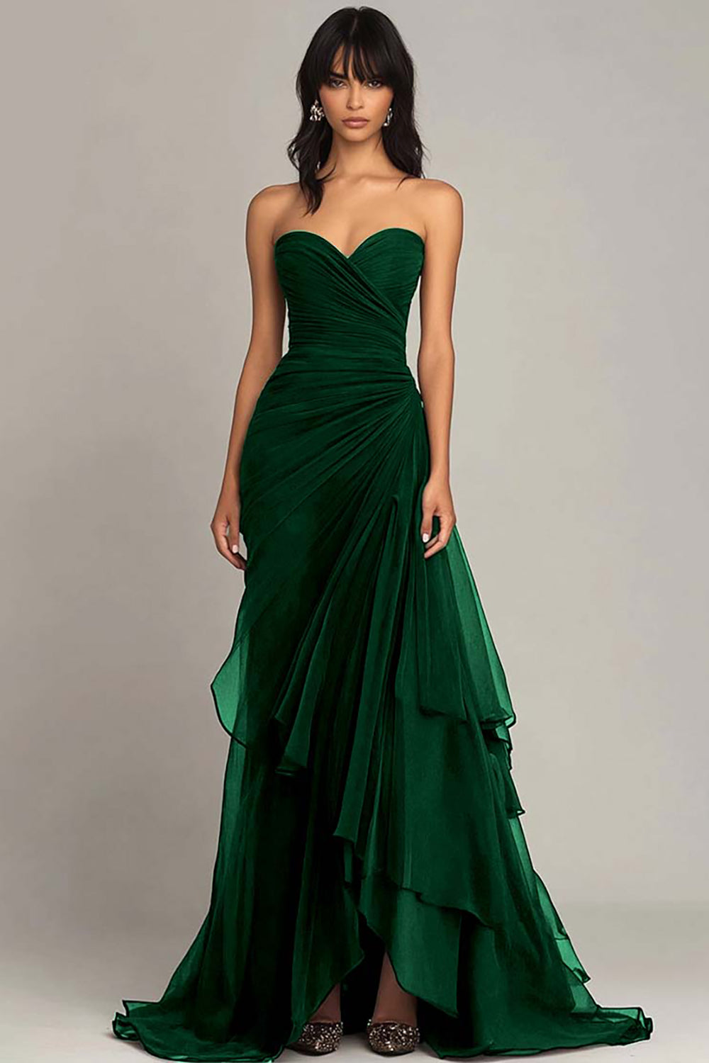 Dunkelbraunes Herzausschnitt Ballkleid mit Rüschen