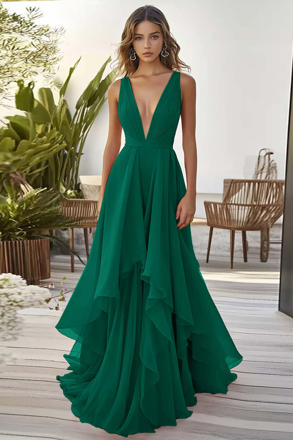 Orange Chiffon Hochzeitsgastkleid mit Rüschen in A-Linie
