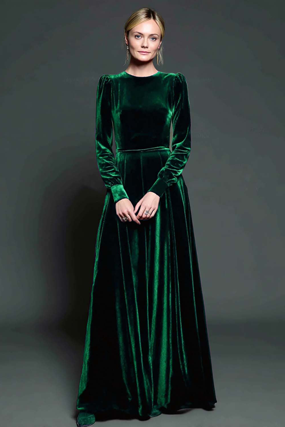 A Linie Dunkelviolettes Formelles Kleid aus Samt mit langen Ärmeln