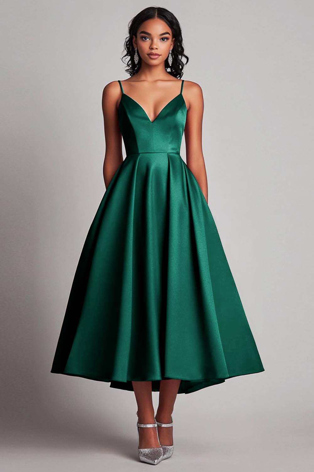 Rotes Teelänge A-Linie Satin Partykleid