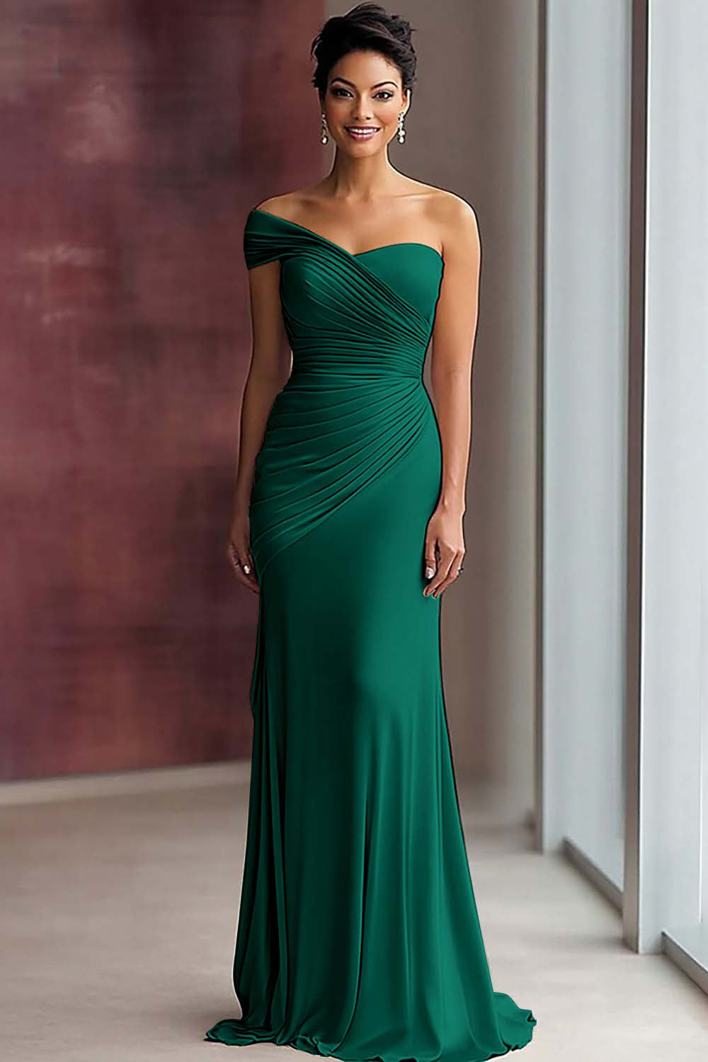 Helles Khaki Eine Schulter Etui Ballkleid mit Falten