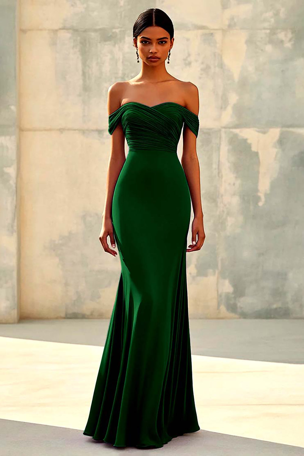 Meerjungfrau Schulterfreies Lila Chiffon Langes Abendkleid