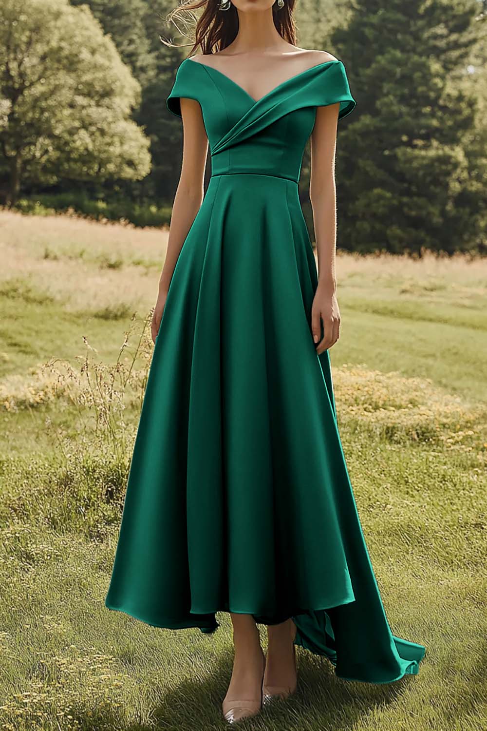 Sage Schulterfreies Schlankes Ballkleid mit Breitem Saum