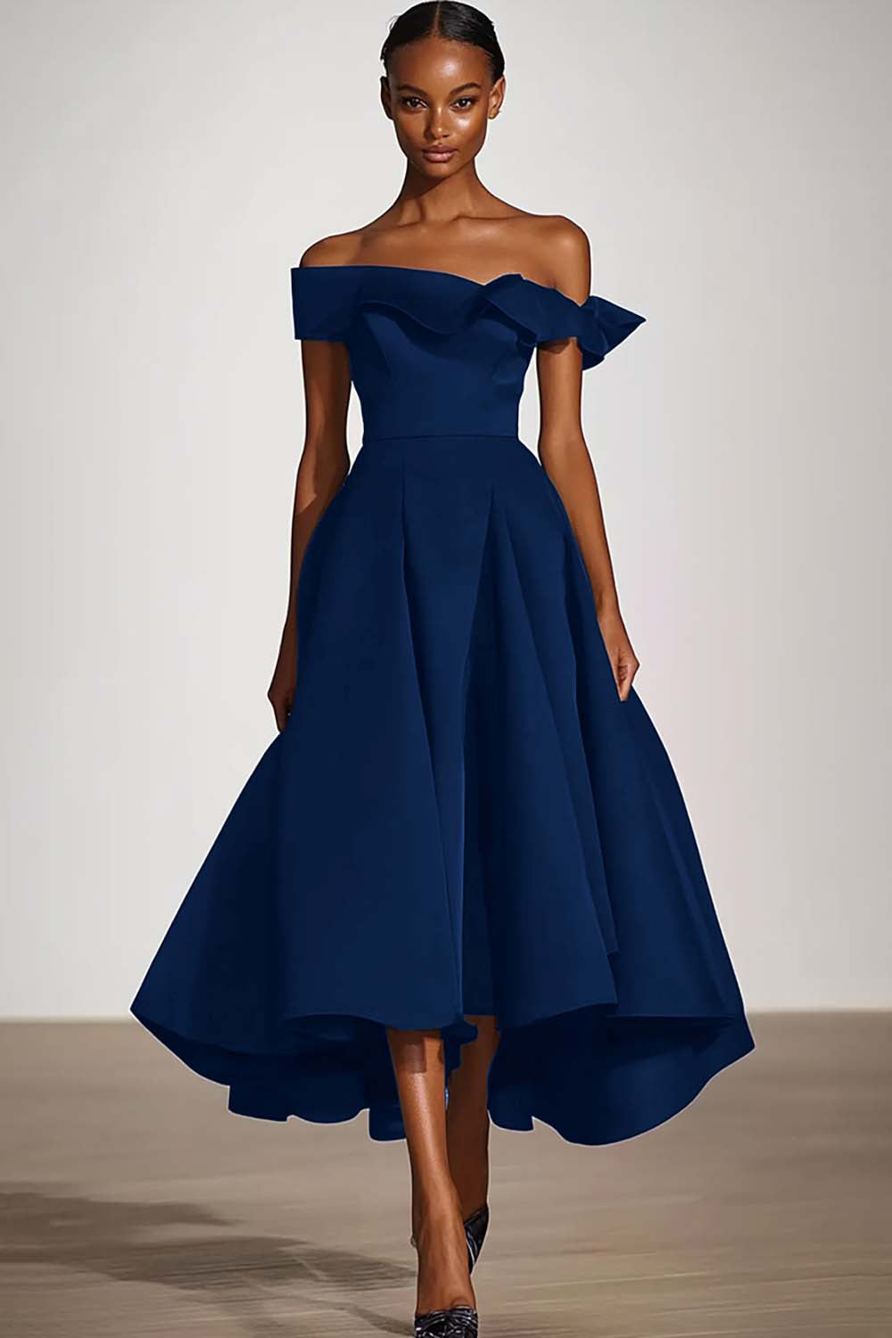 Schwarzes Schulterfreies A-Linie Abendkleid aus Satin