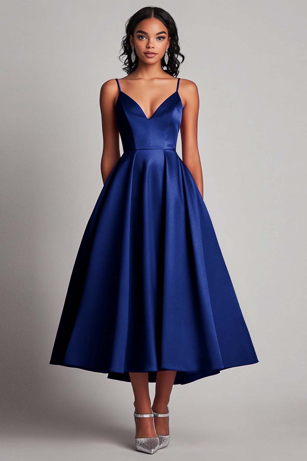 Rotes Teelänge A-Linie Satin Partykleid
