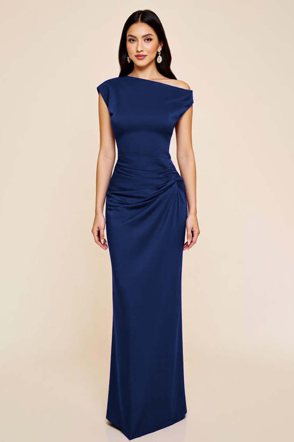 Pflaumenfarbenes Meerjungfrauenkleid mit Rüschen und einer Schulter
