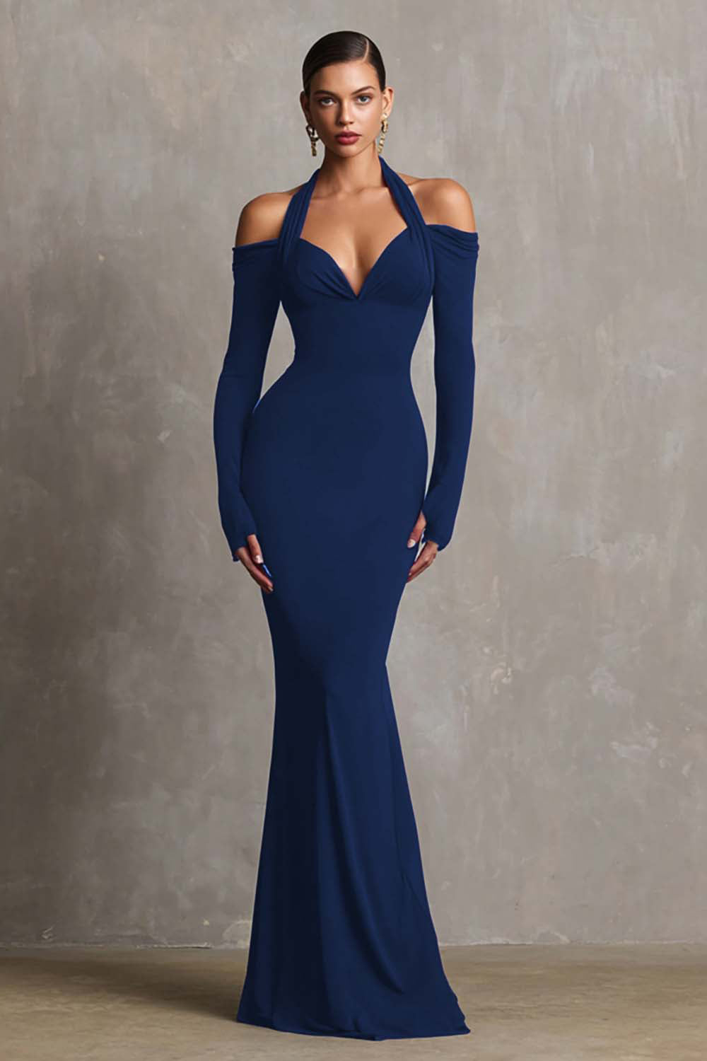 Burgunderrotes Neckholder Meerjungfrau Spandex Langes Ballkleid