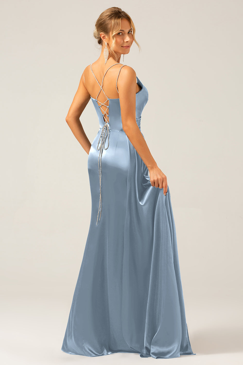 Schwarzes Meerjungfrauen Spaghettiträger Plissee Korsett Langes Ballkleid mit Schlitz