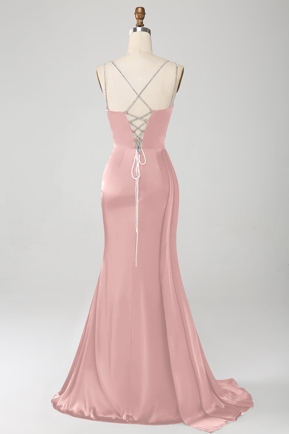 Marineblaues Meerjungfrauen Spaghettiträger Plissee Korsett Langes Ballkleid mit Schlitz