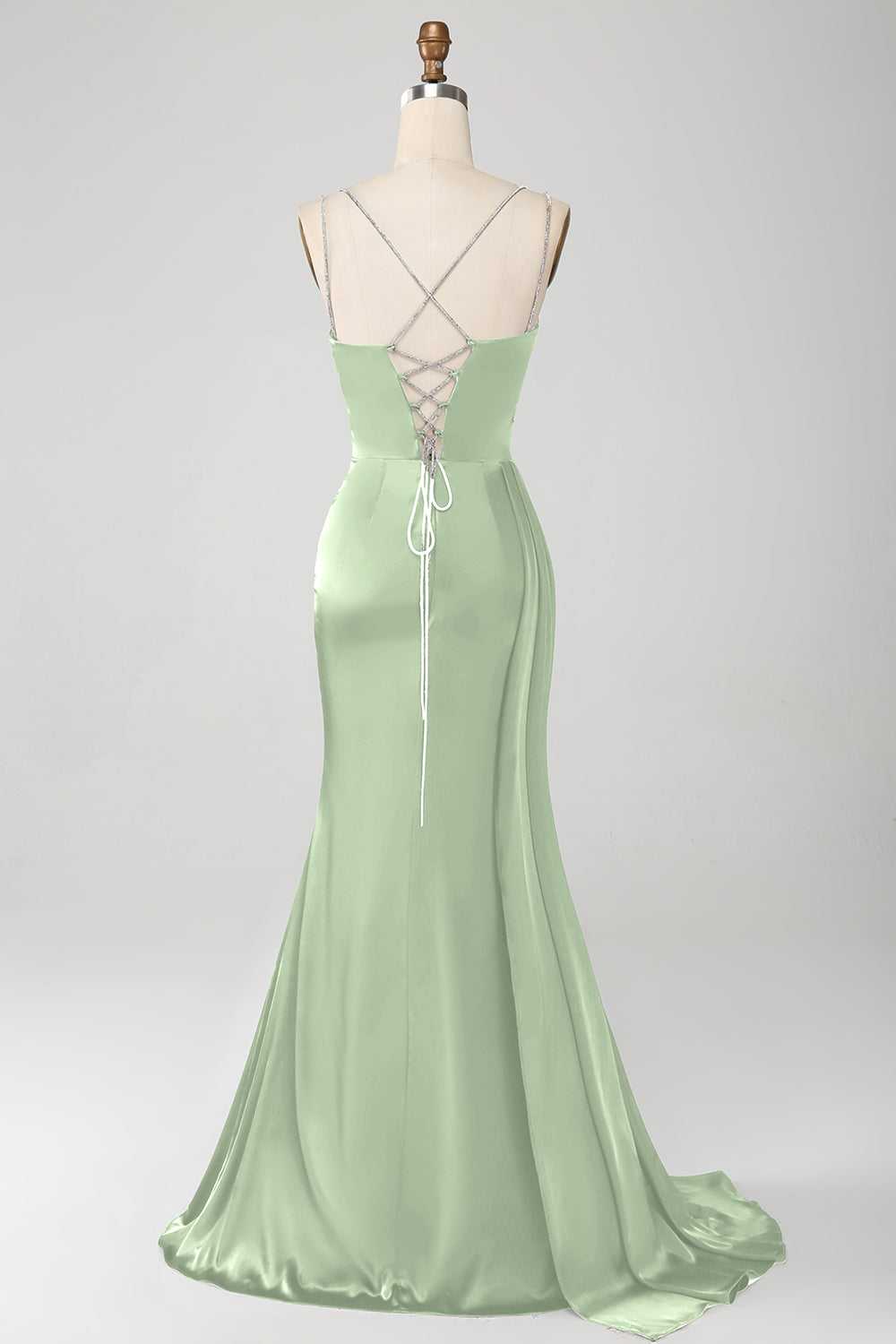 Marineblaues Meerjungfrauen Spaghettiträger Plissee Korsett Langes Ballkleid mit Schlitz