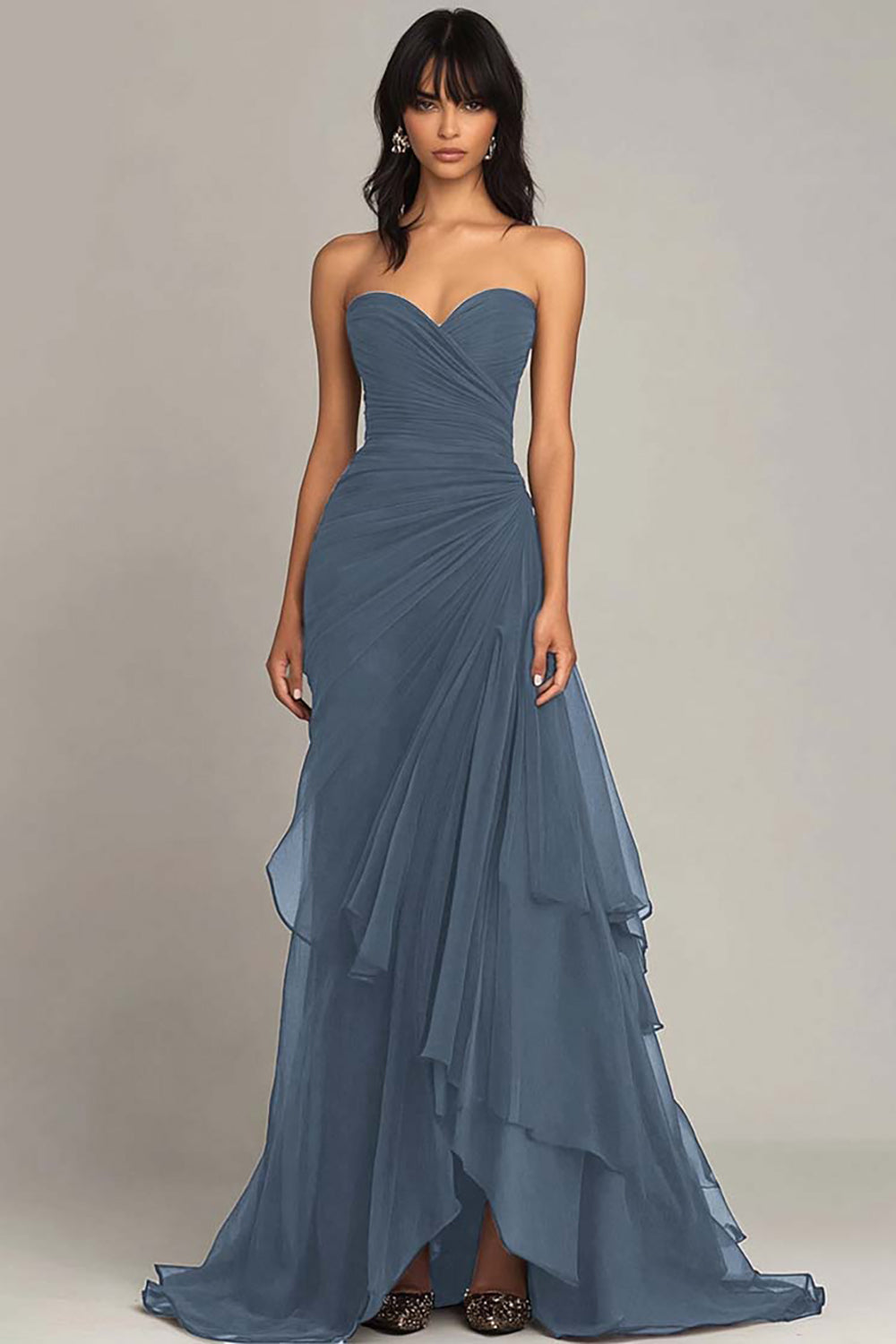 Dunkelbraunes Herzausschnitt Ballkleid mit Rüschen