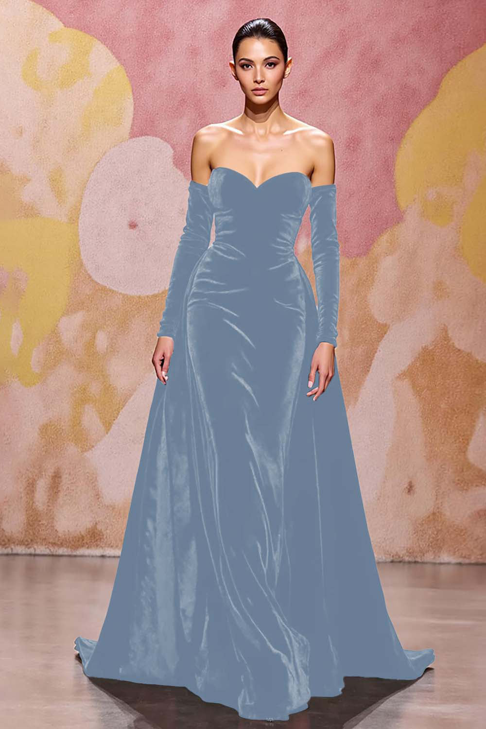 Herzförmiges Dunkelrotes Abendkleid aus Samt in A-Linie