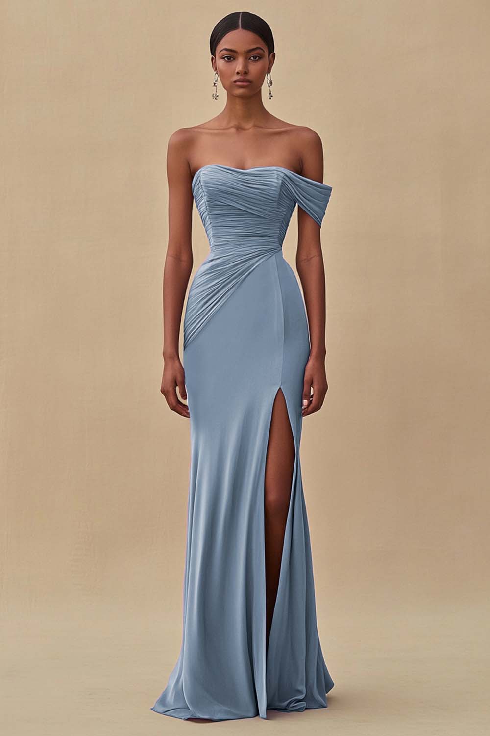 Schulterfreies lila Meerjungfrau Langes Abendkleid mit Schlitz