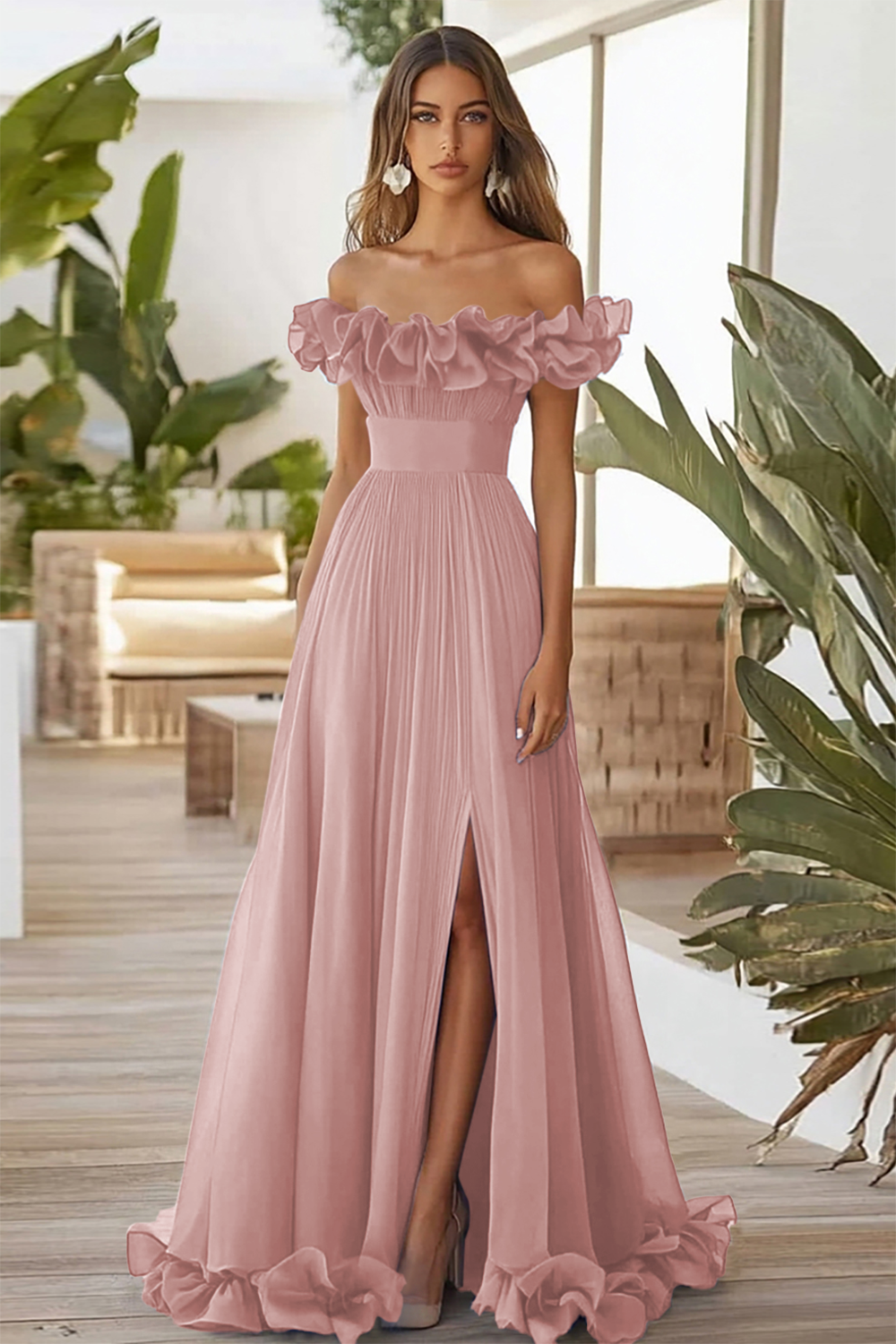 Schulterfreies Blaues A-Linie Ballkleid mit Schlitz