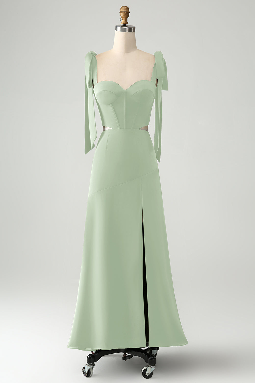 Olive A Linie Spaghettiträger Langes Hochzeitsgastkleid mit Schlitz