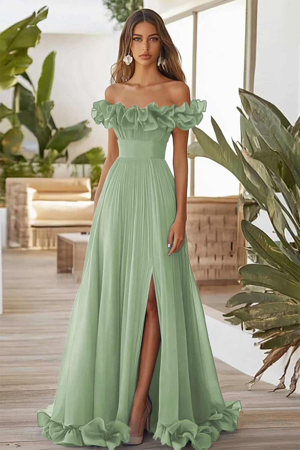 Schulterfreies Blaues A-Linie Ballkleid mit Schlitz