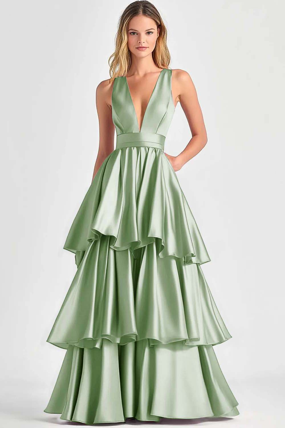 Fuchsia Ballkleid in A-Linie mit V-Ausschnitt und Rüschen