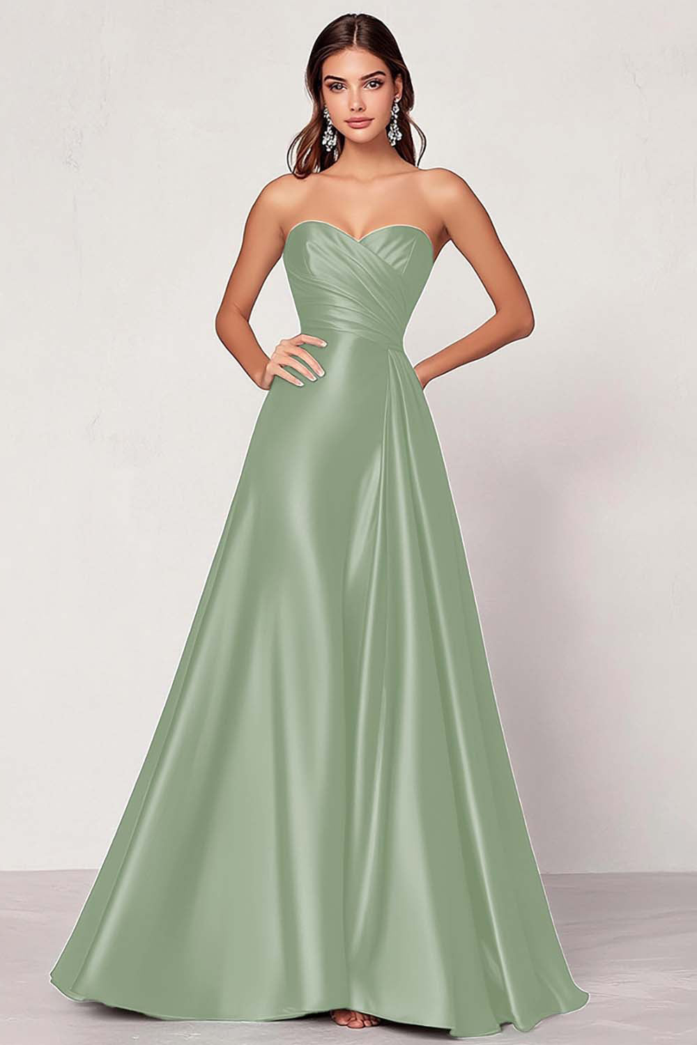 Dunkelgrünes A-Linie Satin Herzausschnitt Langes Ballkleid