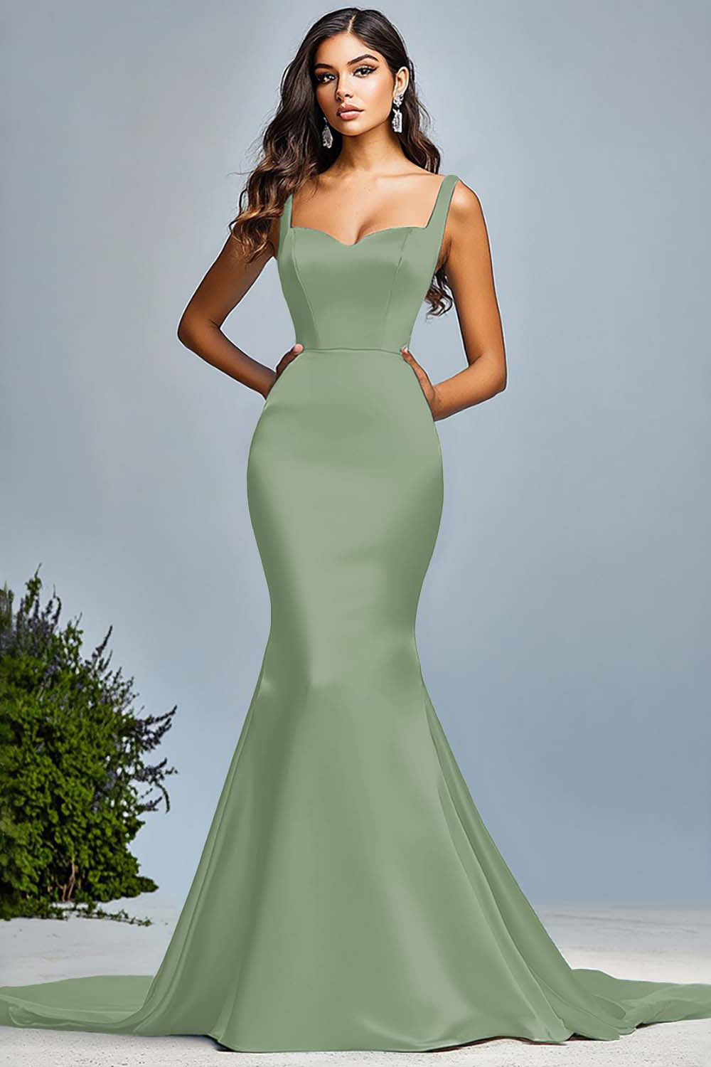 Satin Dunkelgrünes Meerjungfrau Langes Ballkleid