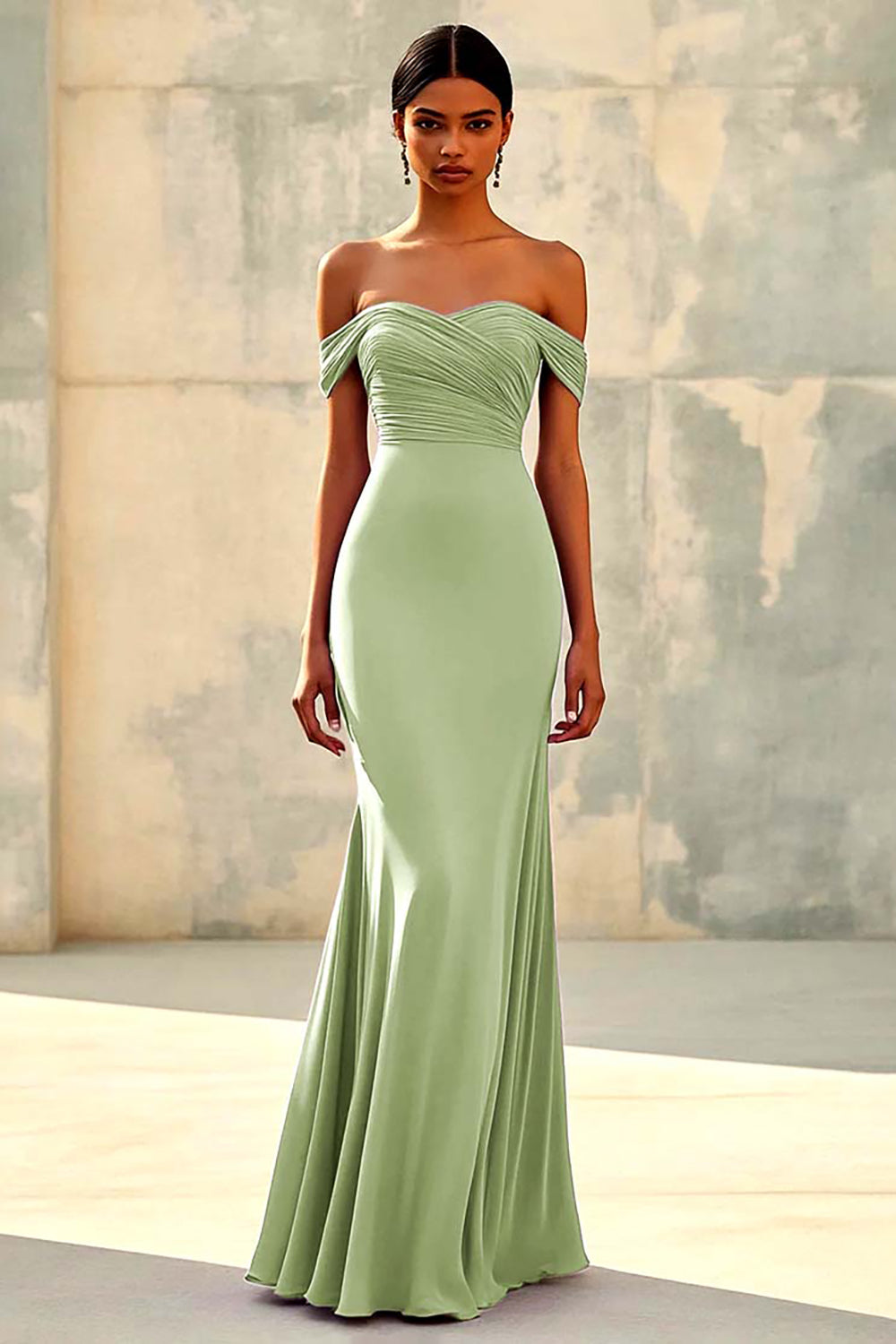 Meerjungfrau Schulterfreies Lila Chiffon Langes Abendkleid