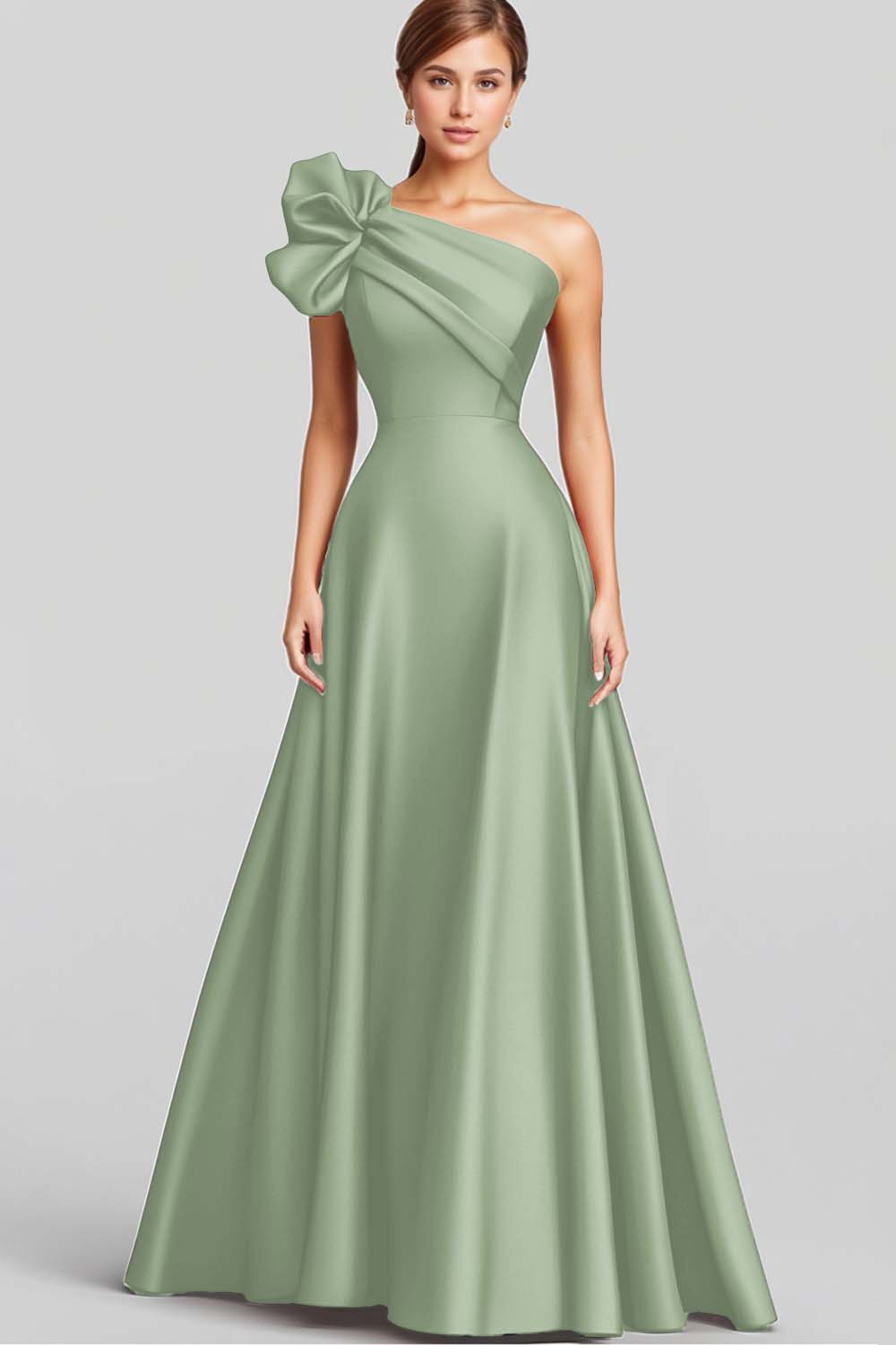 Marineblaues Langes Satin Abendkleid in A-Linie mit Rüschen und einer Schulter