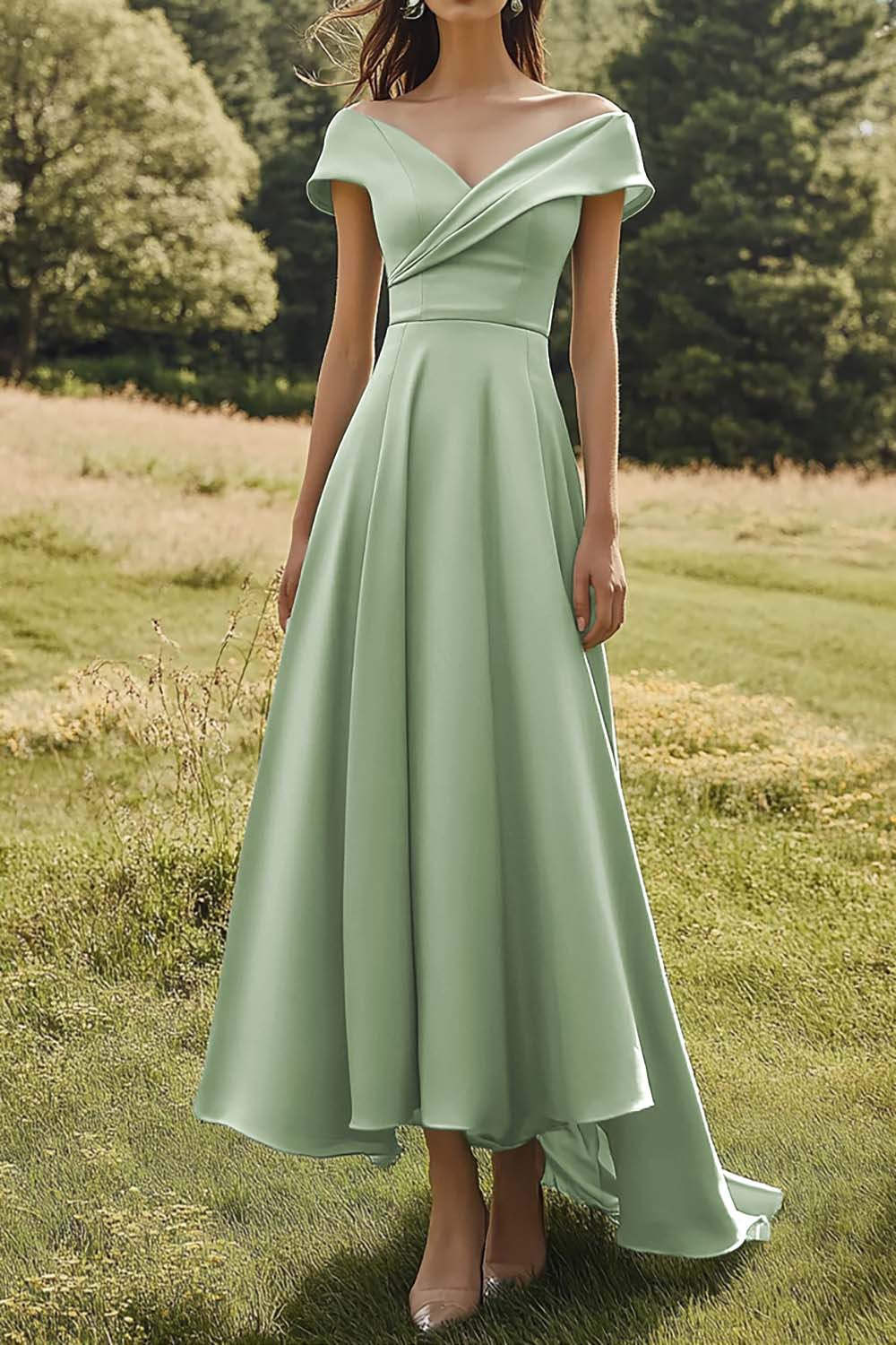 Sage Schulterfreies Schlankes Ballkleid mit Breitem Saum