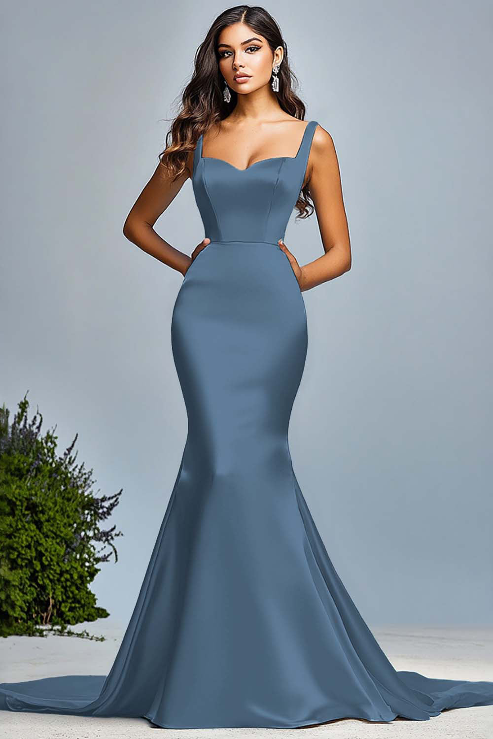 Satin Dunkelgrünes Meerjungfrau Langes Ballkleid
