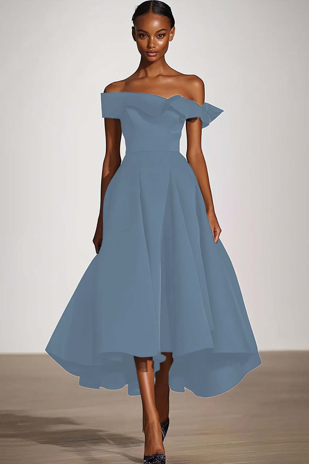 Schwarzes Schulterfreies A-Linie Abendkleid aus Satin