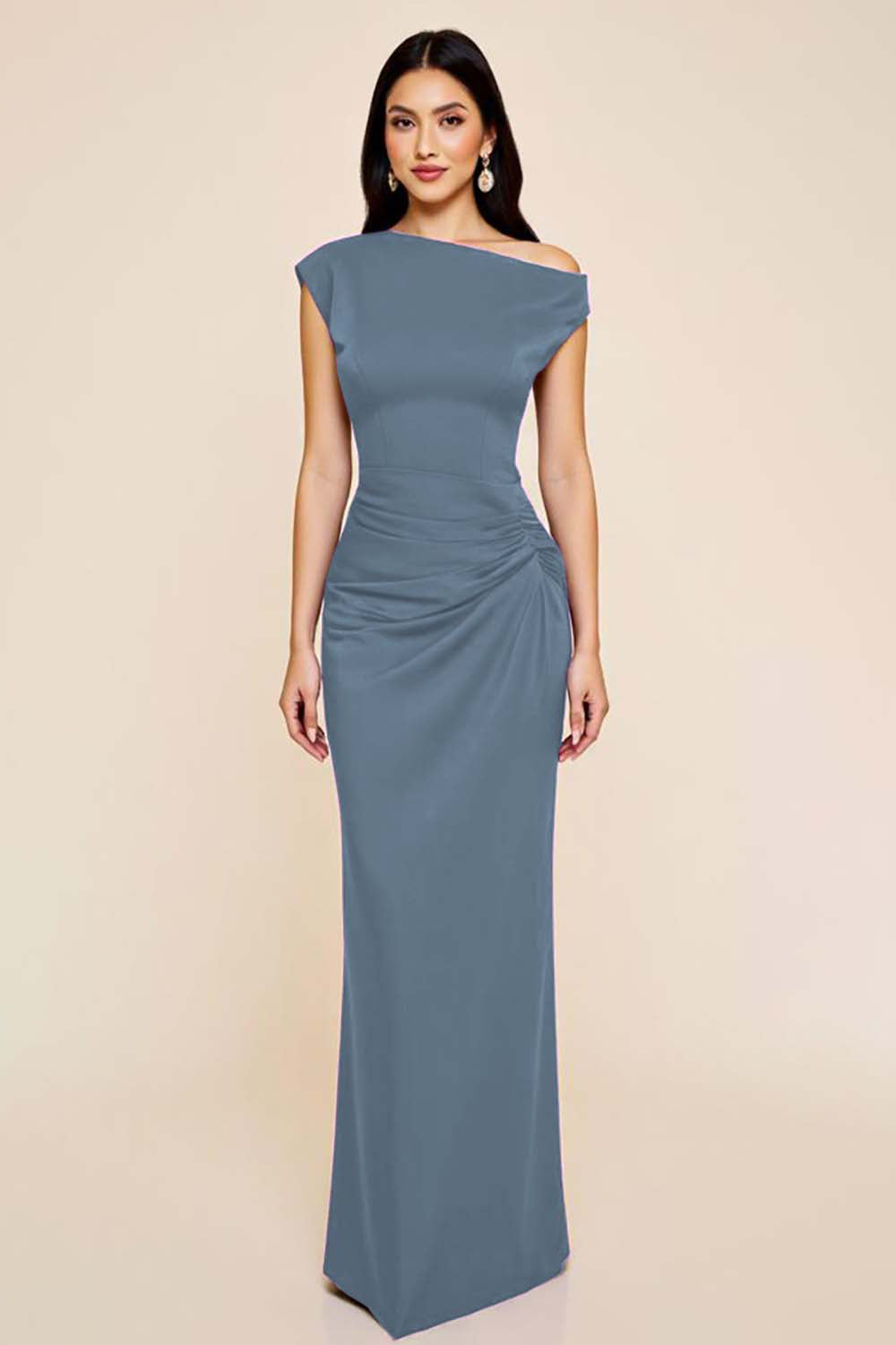 Pflaumenfarbenes Meerjungfrauenkleid mit Rüschen und einer Schulter
