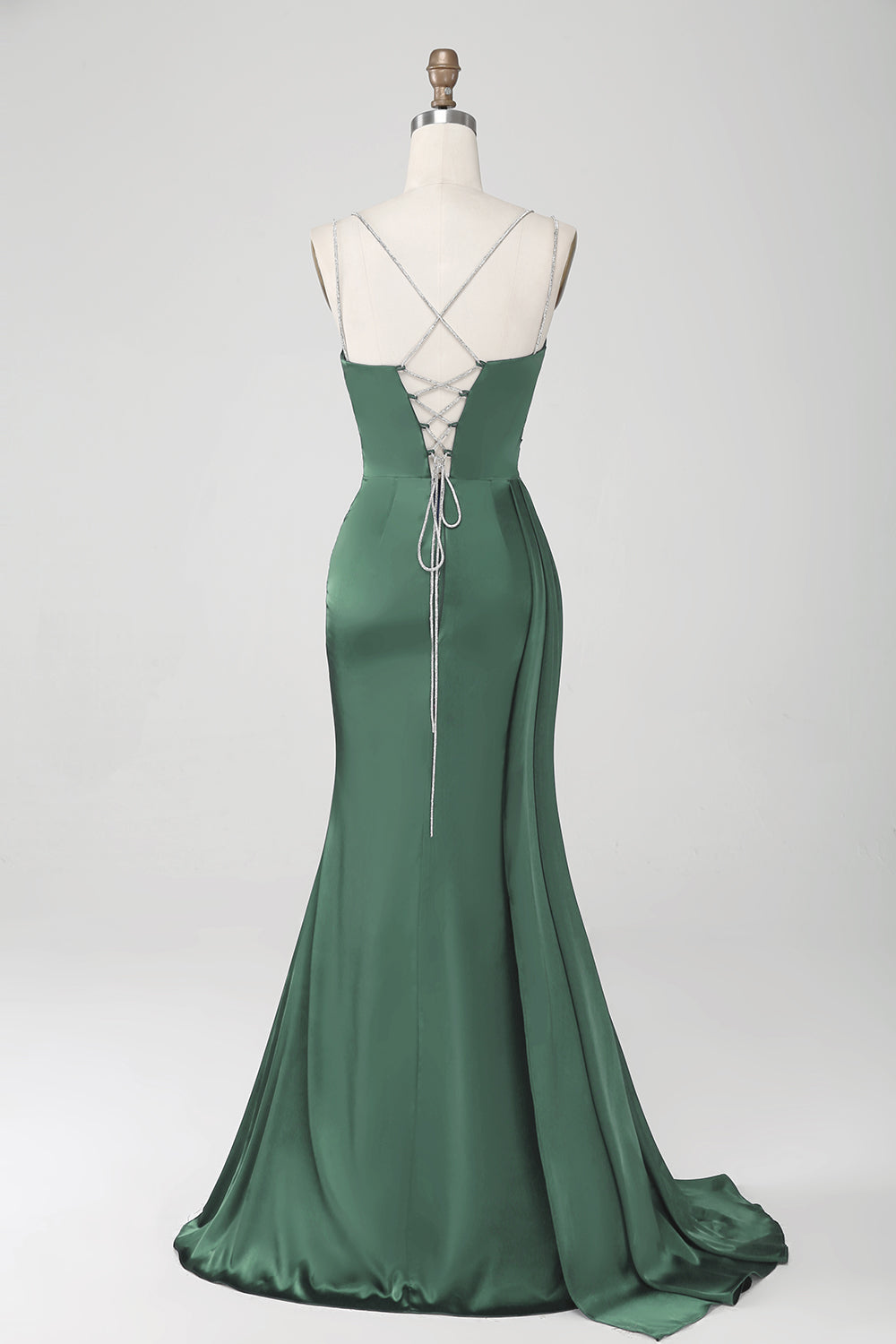 Marineblaues Meerjungfrauen Spaghettiträger Plissee Korsett Langes Ballkleid mit Schlitz