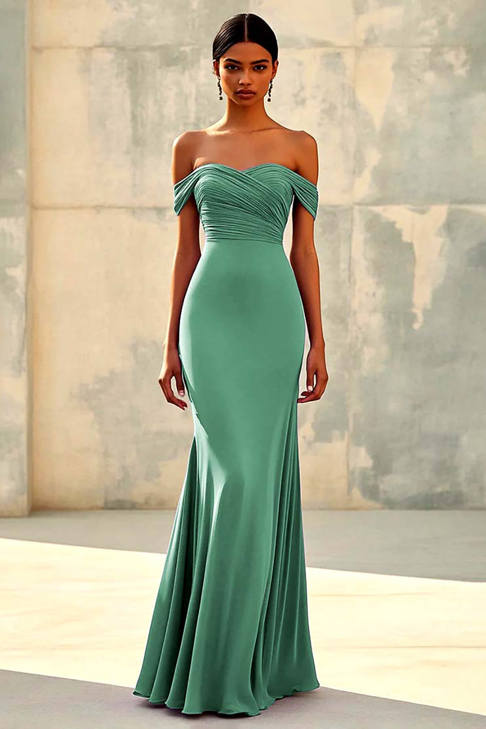 Meerjungfrau Schulterfreies Lila Chiffon Langes Abendkleid