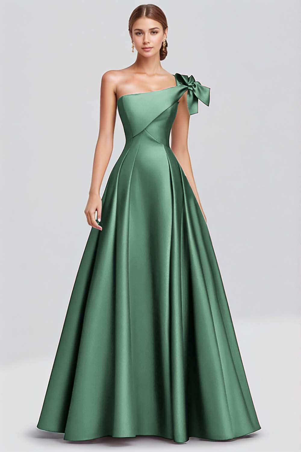 Fuchsia A-Linie Langes Satin Ballkleid mit einer Schulterschleife
