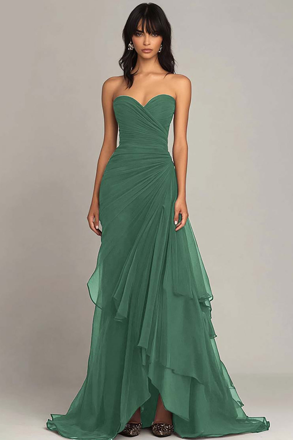Dunkelbraunes Herzausschnitt Ballkleid mit Rüschen