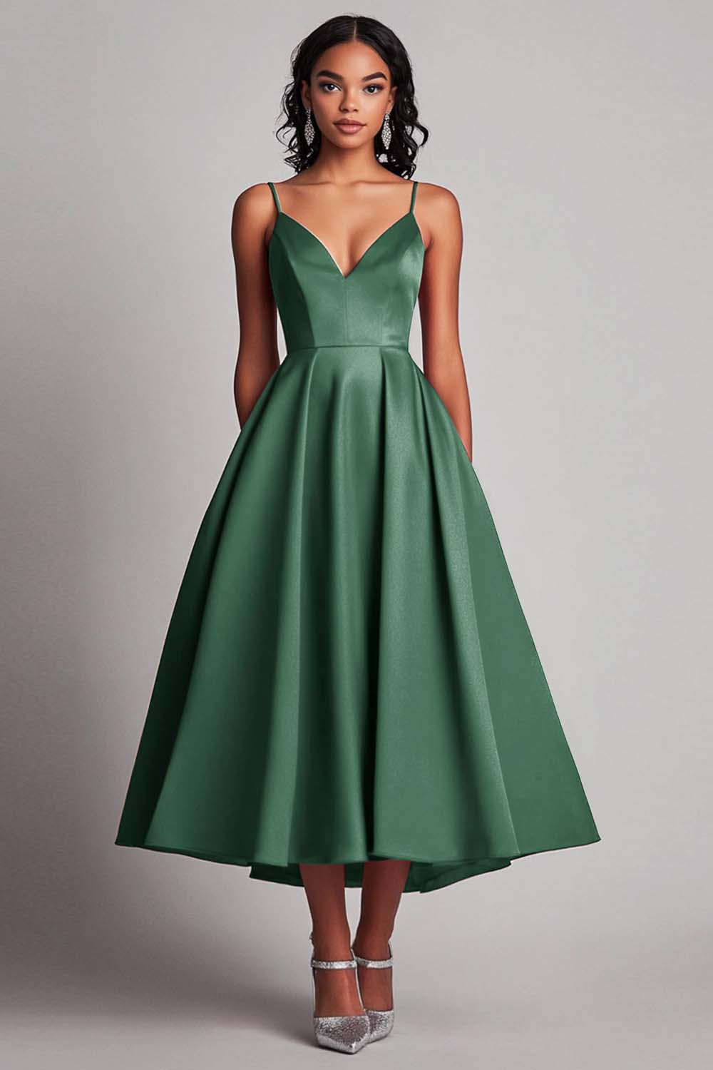 Rotes Teelänge A-Linie Satin Partykleid
