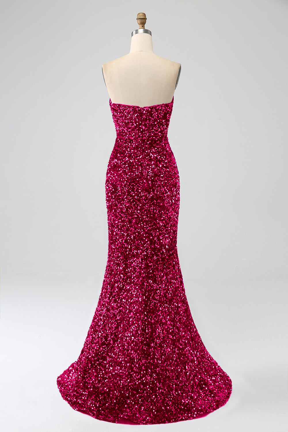 Rotes trägerloses Pailletten langes Meerjungfrauen Ballkleid mit Schlitz