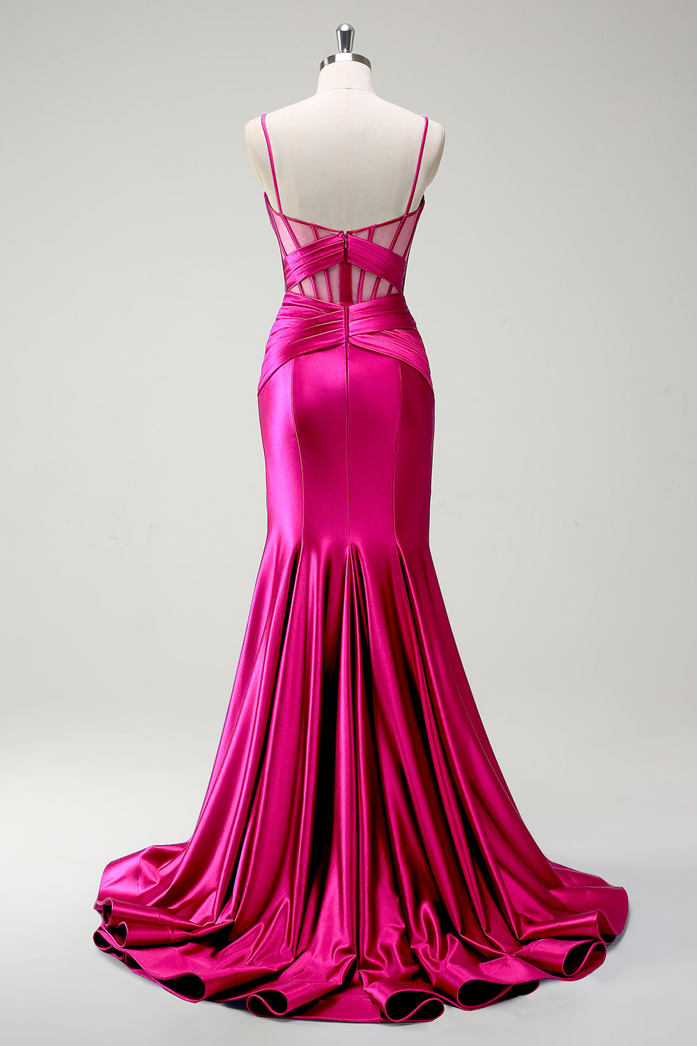 Königsblaues Meerjungfrau Spaghettiträger Satin Korsett Langes Ballkleid mit Schlitz