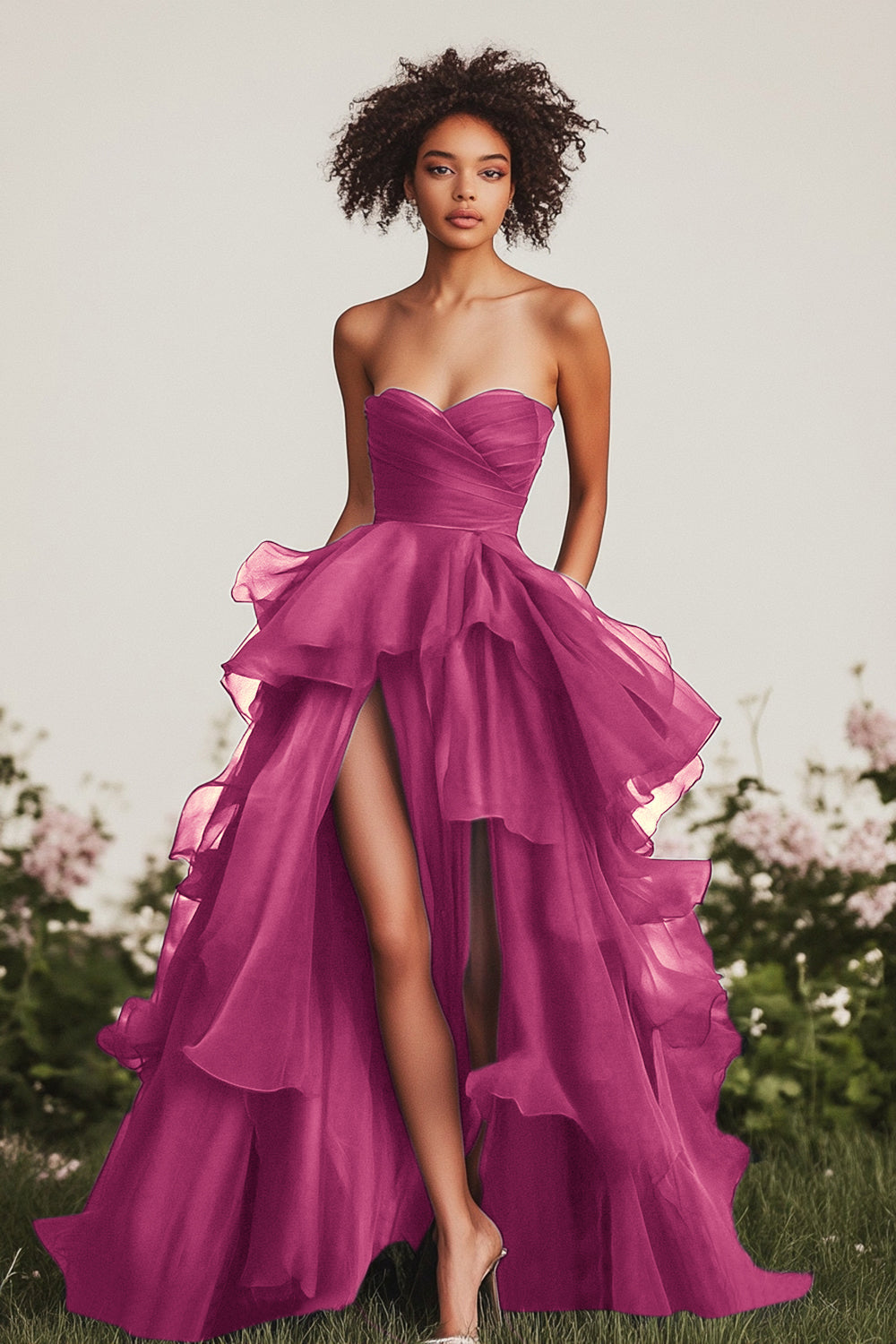 A Linie Herzausschnitt Marineblaues Ballkleid mit Rüschen und Schlitz