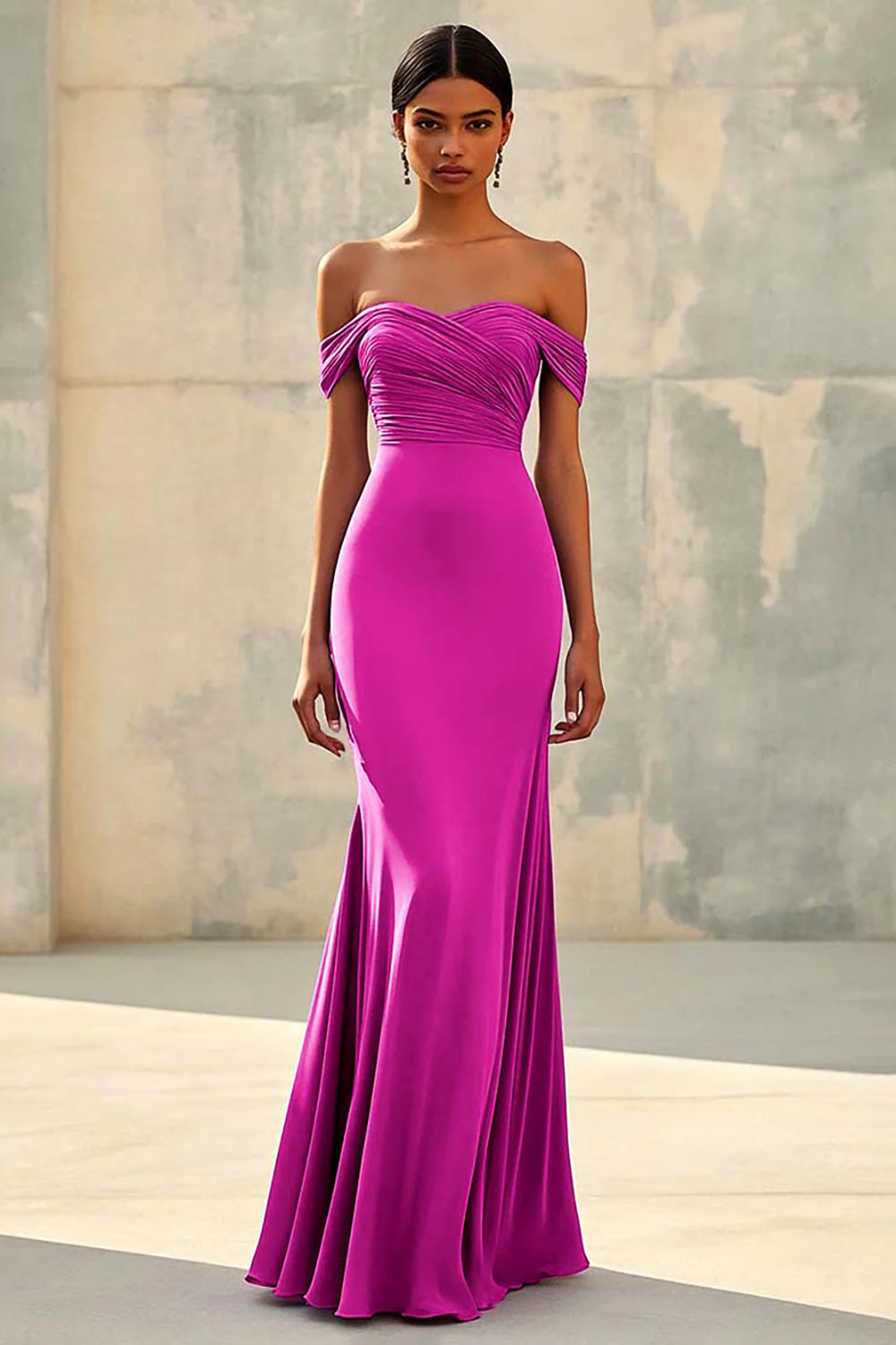 Meerjungfrau Schulterfreies Lila Chiffon Langes Abendkleid