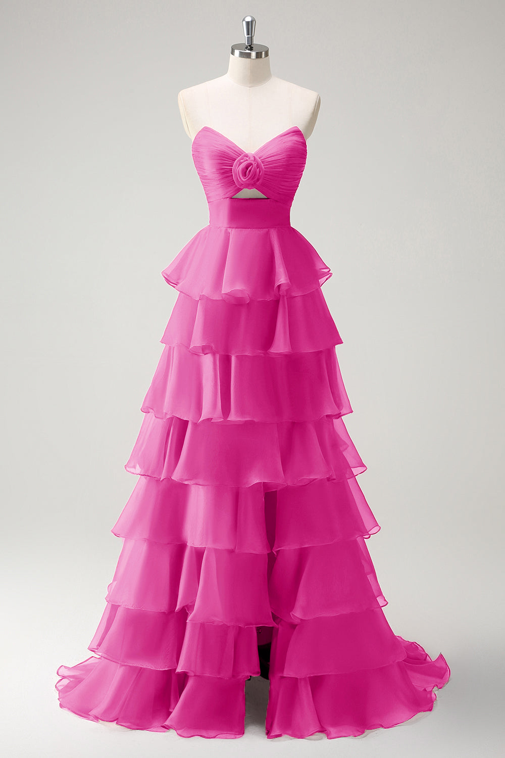 Orange Herzausschnitt Prinzessin Gestuftes Langes Ballkleid mit Schlitz