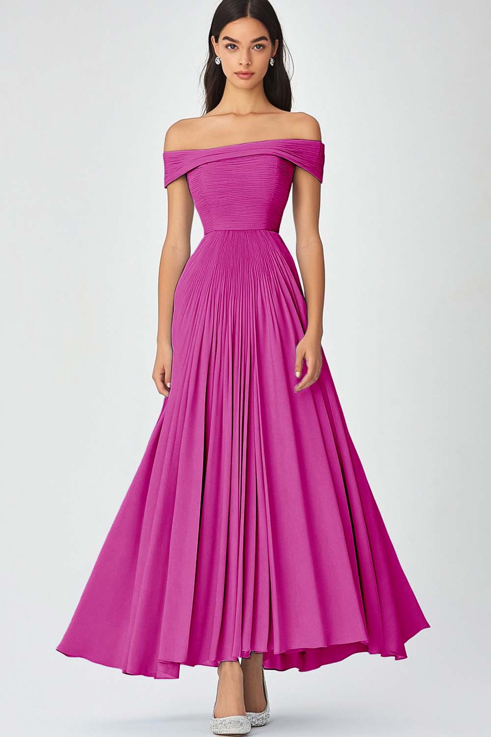 Schulterfreies Himmelblaues A-Linie Gerafftes Chiffon Abendkleid