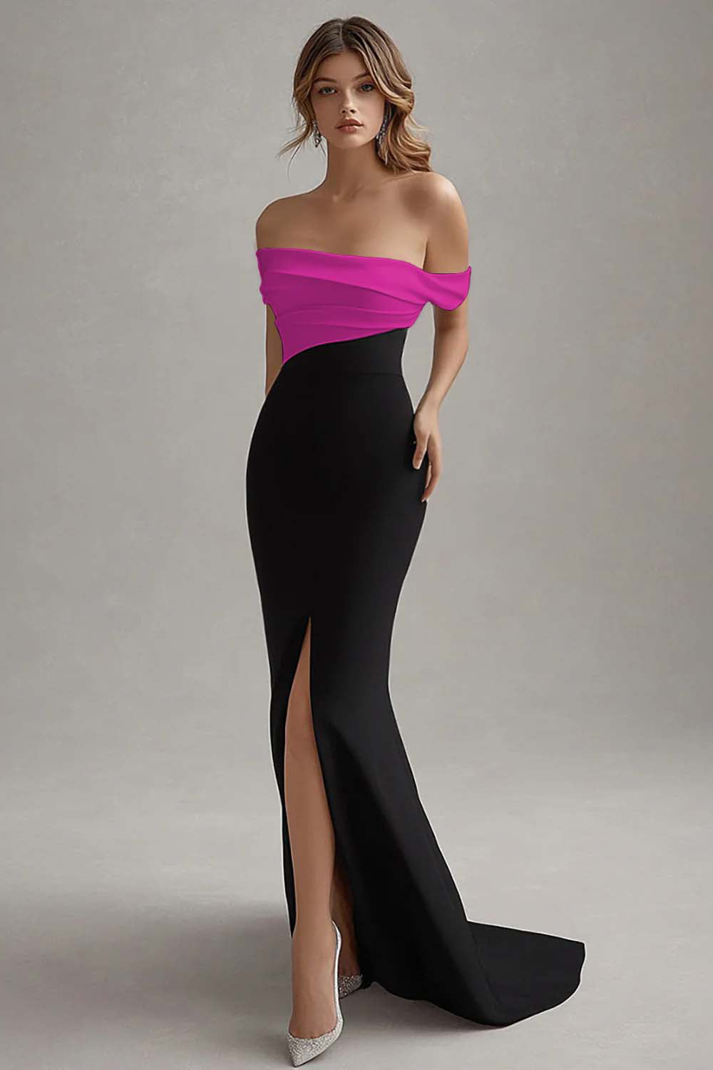 Schulterfreies Schwarzes Krawattenkleid aus mattem Satin